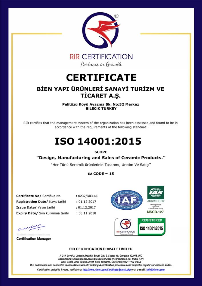 BİLECİK ISO 14001:2015 ENVIROMENTAL MANAGEMENT SYSTEM (ENG)
