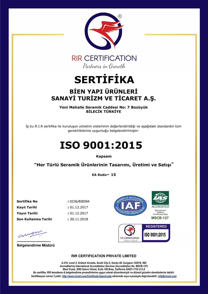 BOZÜYÜK ISO 9001:2015 QUALITY MANAGEMENT SYSTEM (TR)
